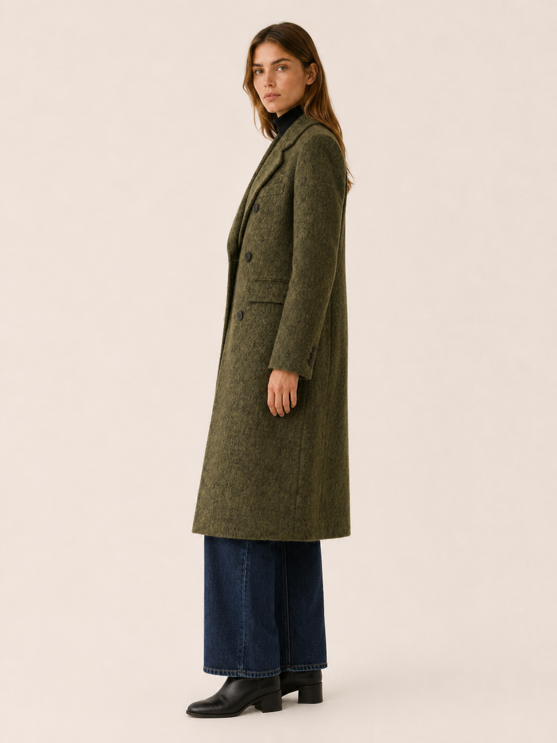 Evelyn | Women’s Long Coat with Double-Breasted Front