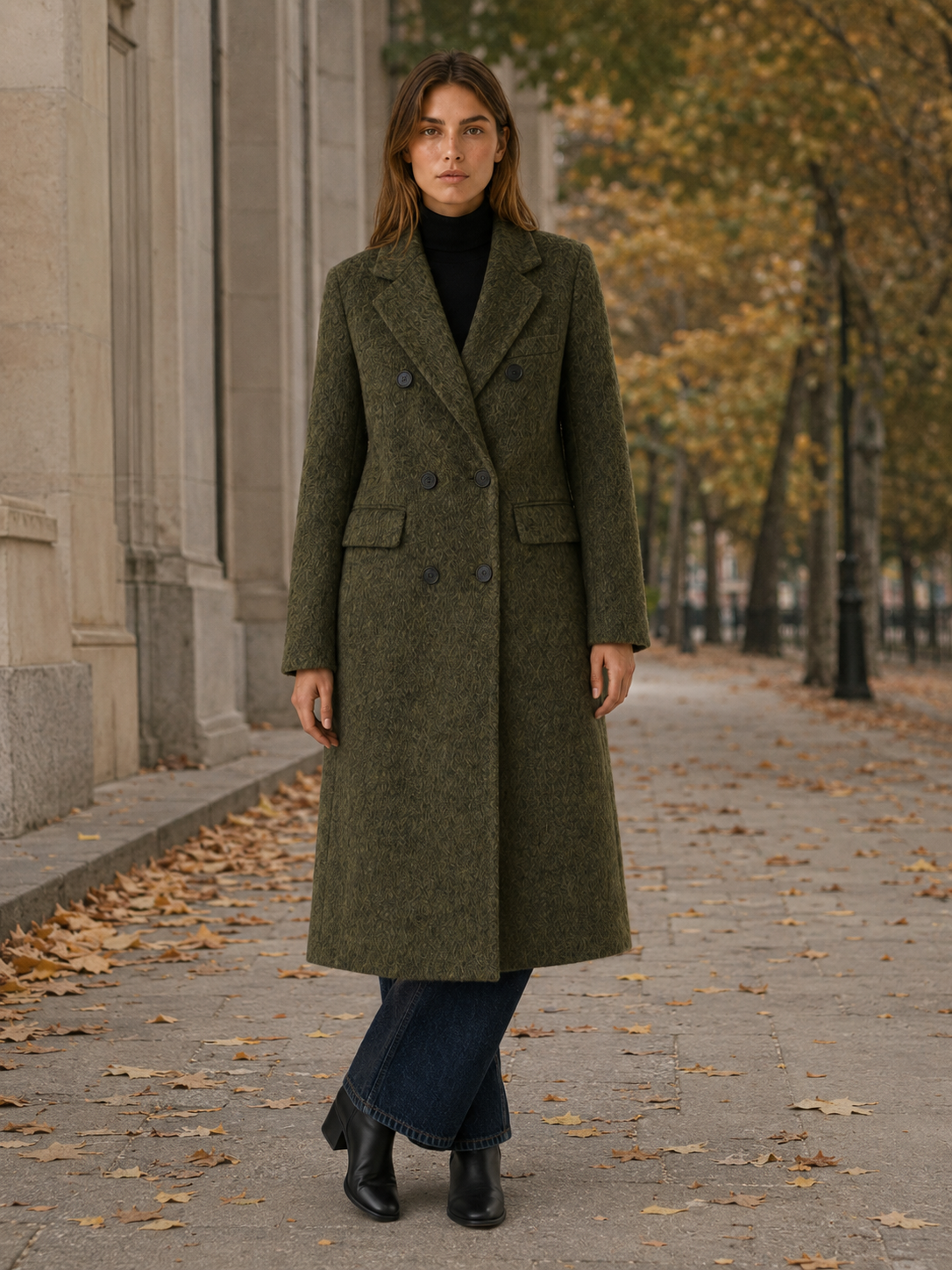 Evelyn | Women’s Long Coat with Double-Breasted Front