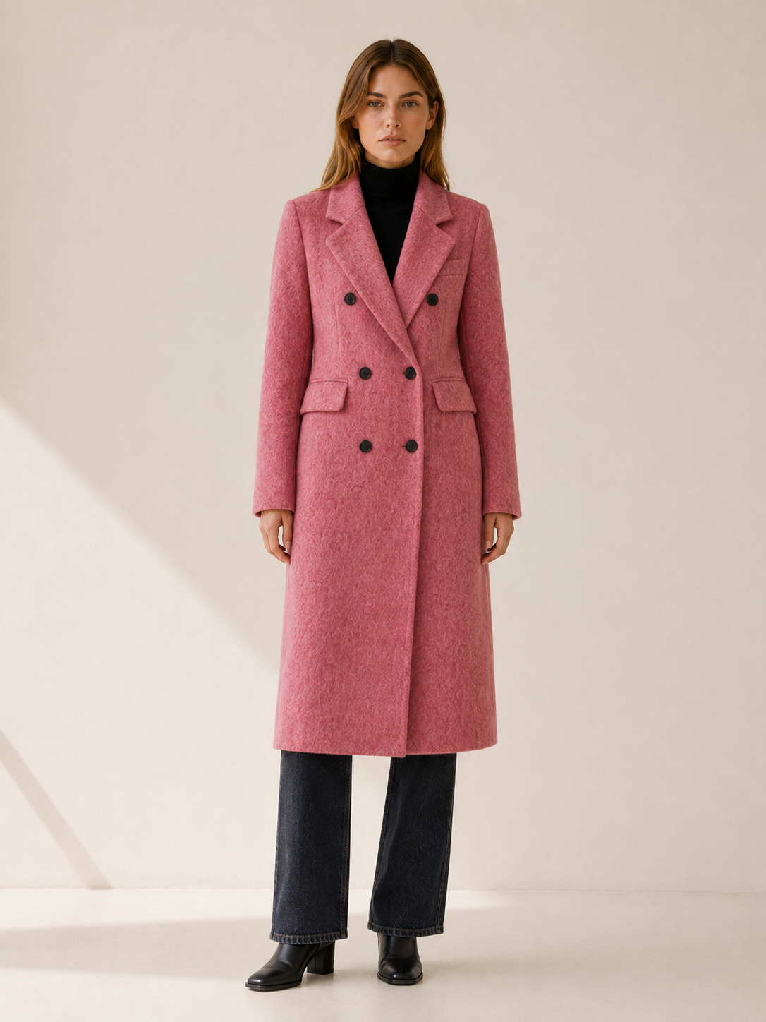 Evelyn | Women’s Long Coat with Double-Breasted Front