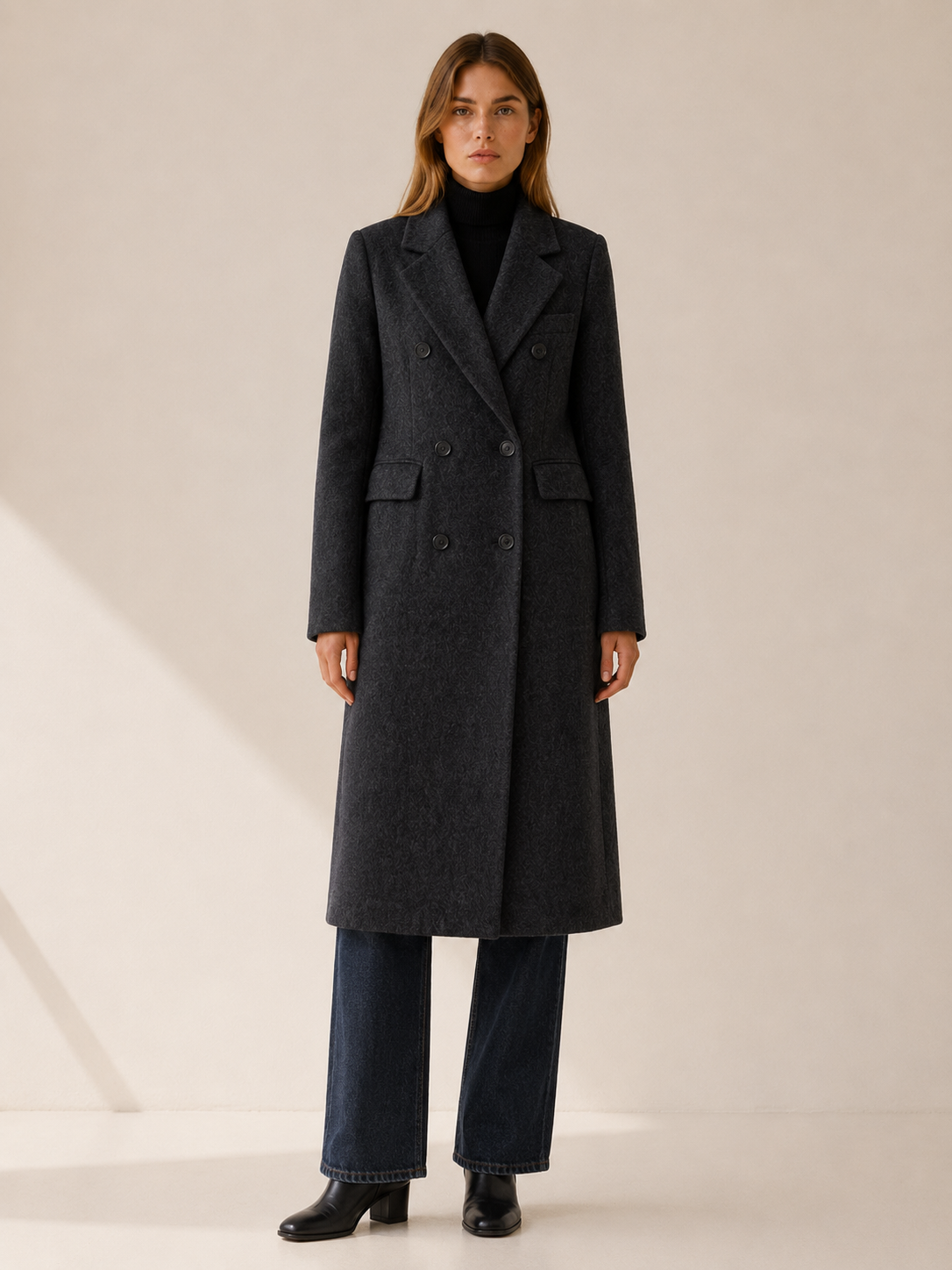 Evelyn | Women’s Long Coat with Double-Breasted Front