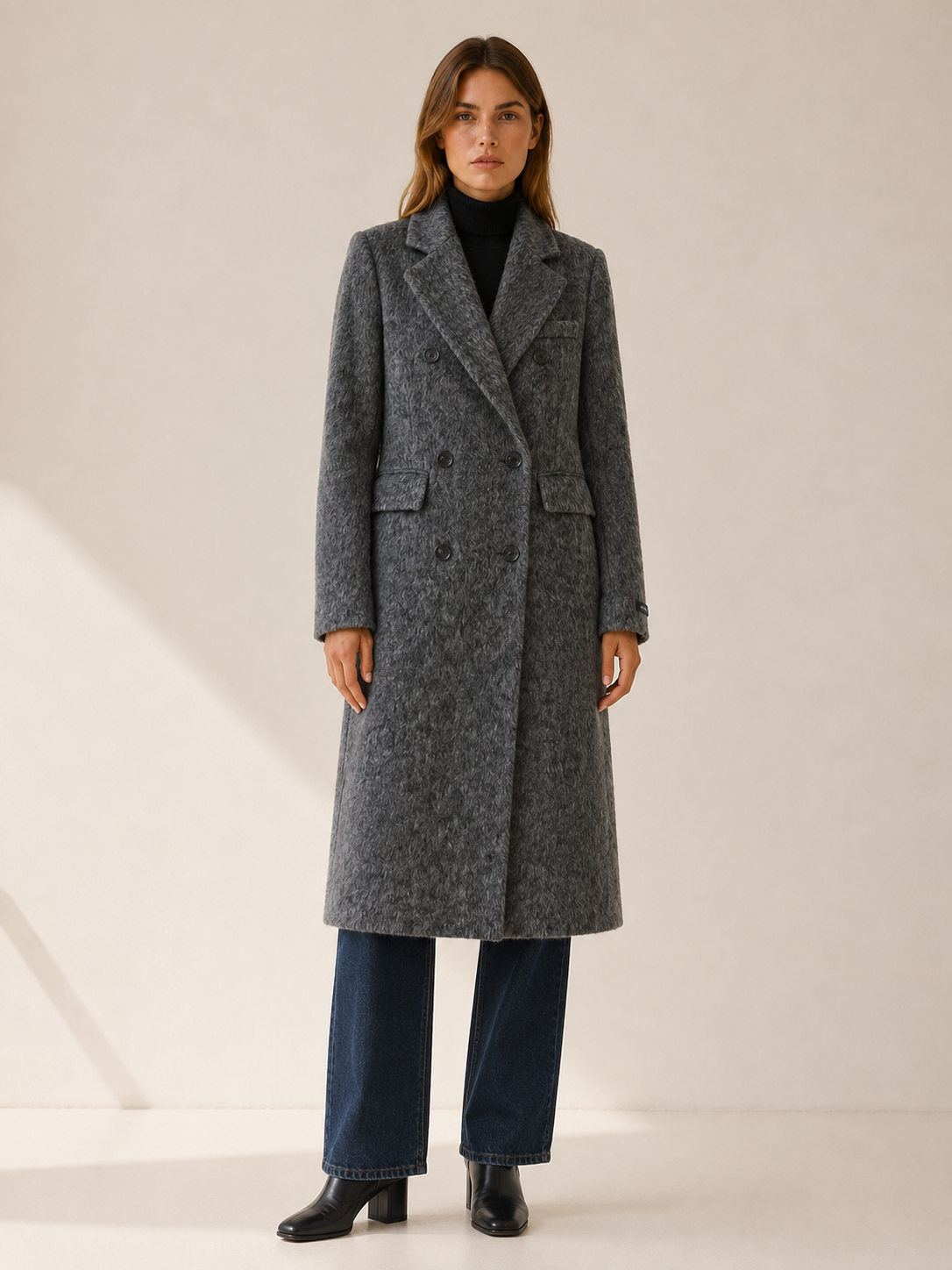 Evelyn | Women’s Long Coat with Double-Breasted Front