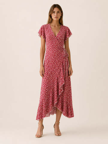 Farah | Polka Dot Wrap Dress with Ruffle Trim