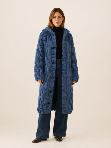 Fervienne | Long Cardigan Sweater with Hood and Button Front