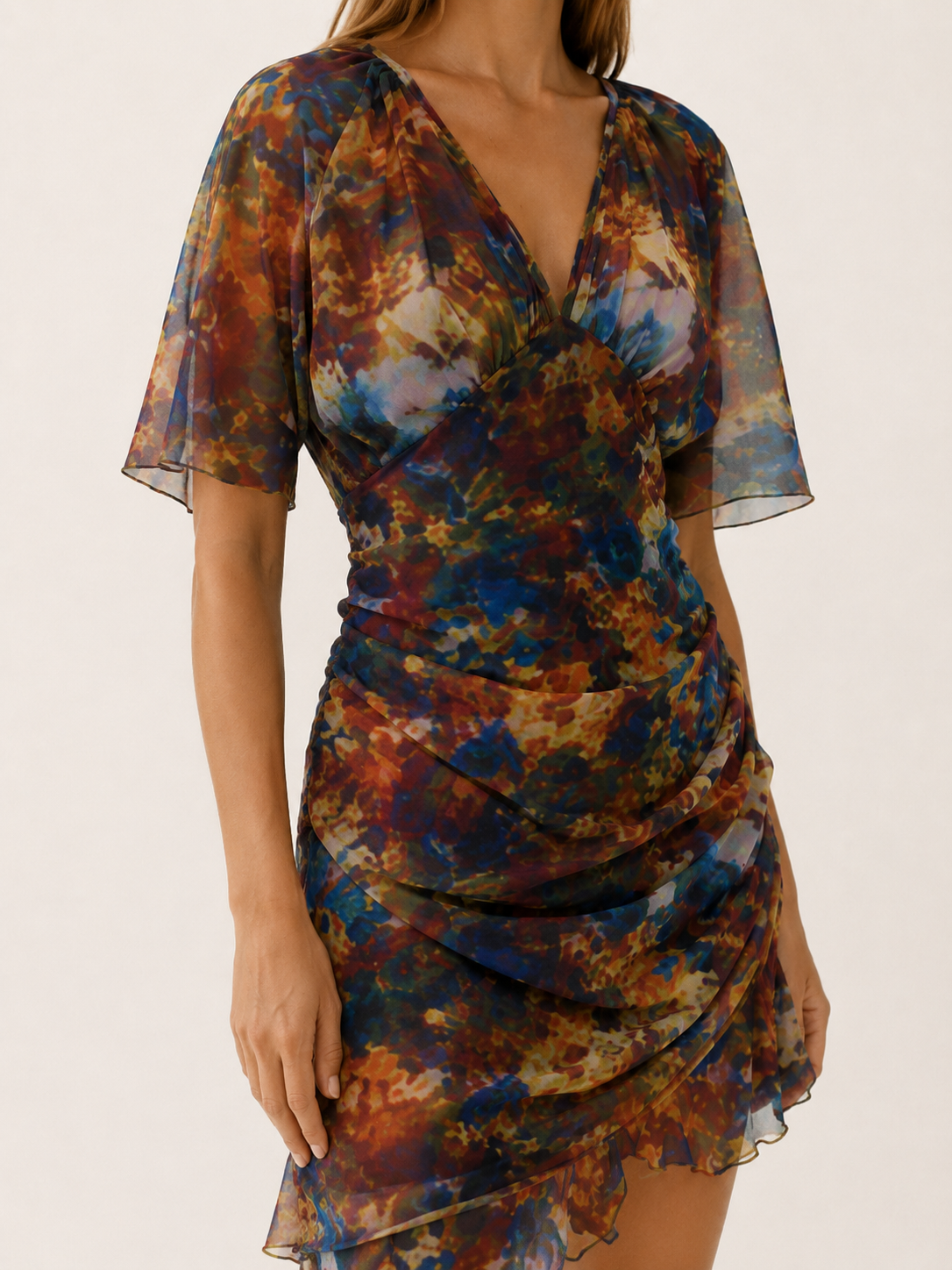 Finley | Bohemian Midi Dress with V Neck Abstract Print