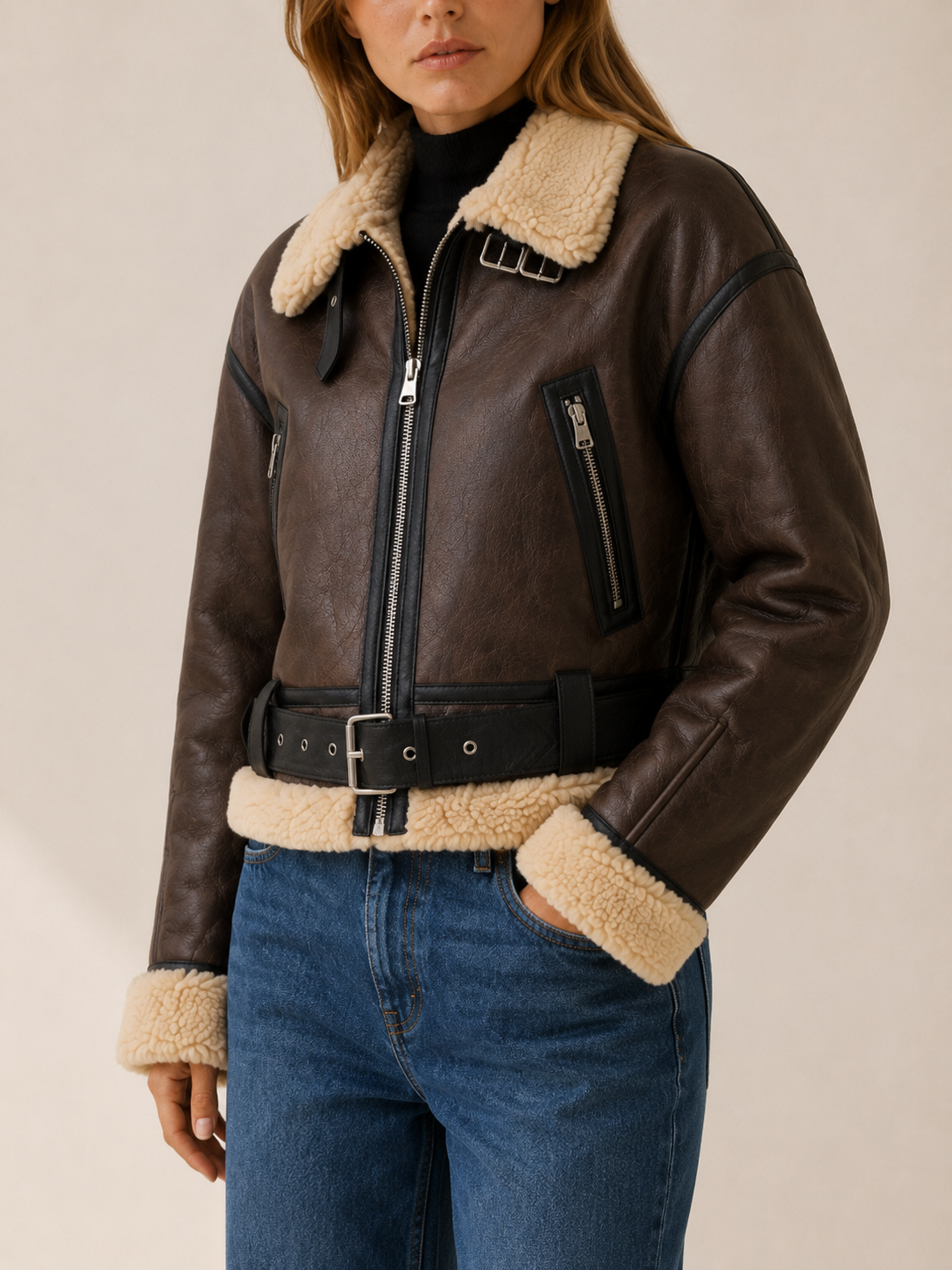 Freya | Women's Cropped Aviator Bomber Jacket