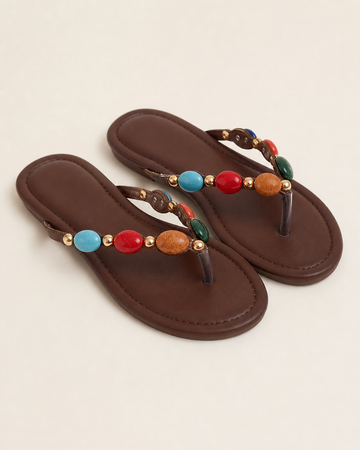 Gabrielle | Thong Sandals with Colour Stone Detail