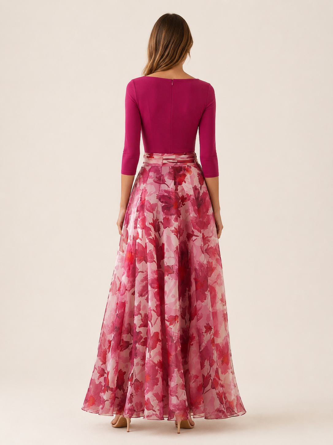 Garnet | Floral Chiffon Maxi Dress with V Neck Spring Dress