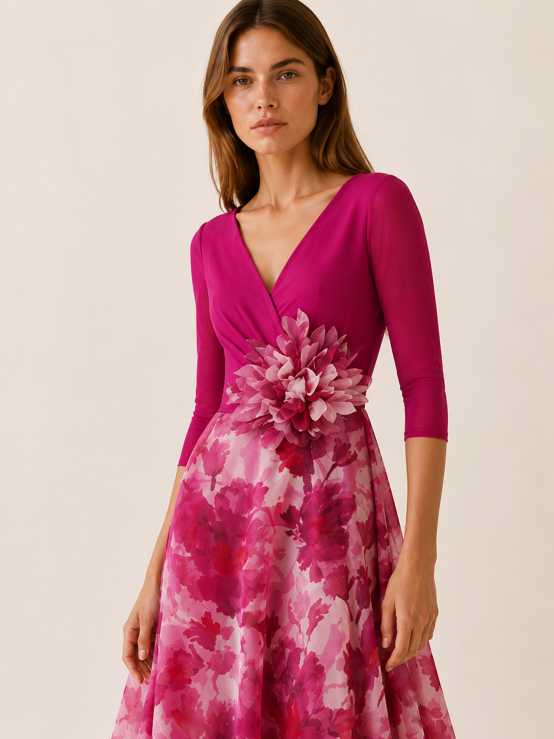Garnet | Floral Chiffon Maxi Dress with V Neck Spring Dress
