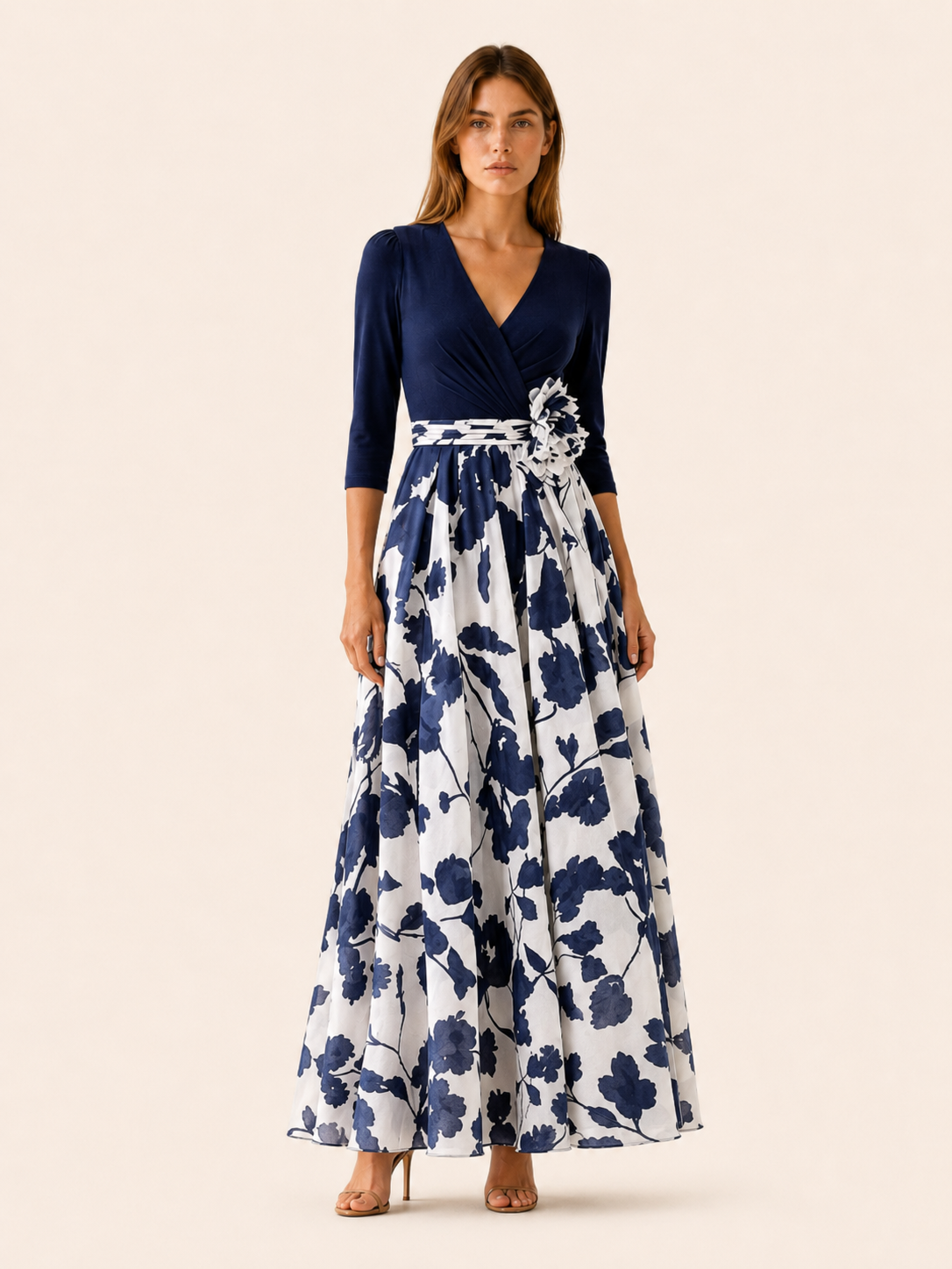 Garnet | Floral Chiffon Maxi Dress with V Neck Spring Dress