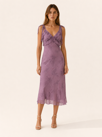 Gemma | Floral Ruffle Midi Dress with Tie Straps