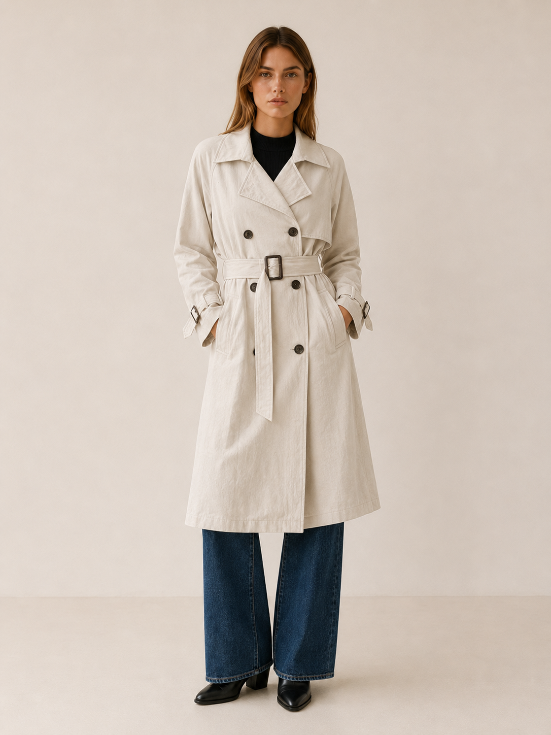 Hannah | Women’s Belted Trench Coat with Double-Breasted Front