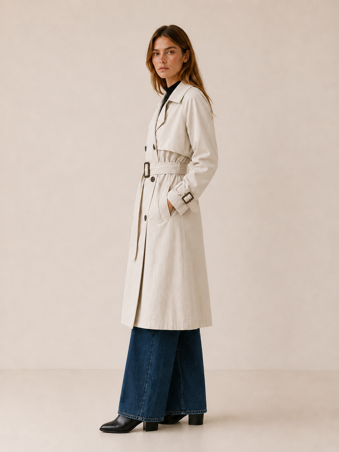 Hannah | Women’s Belted Trench Coat with Double-Breasted Front