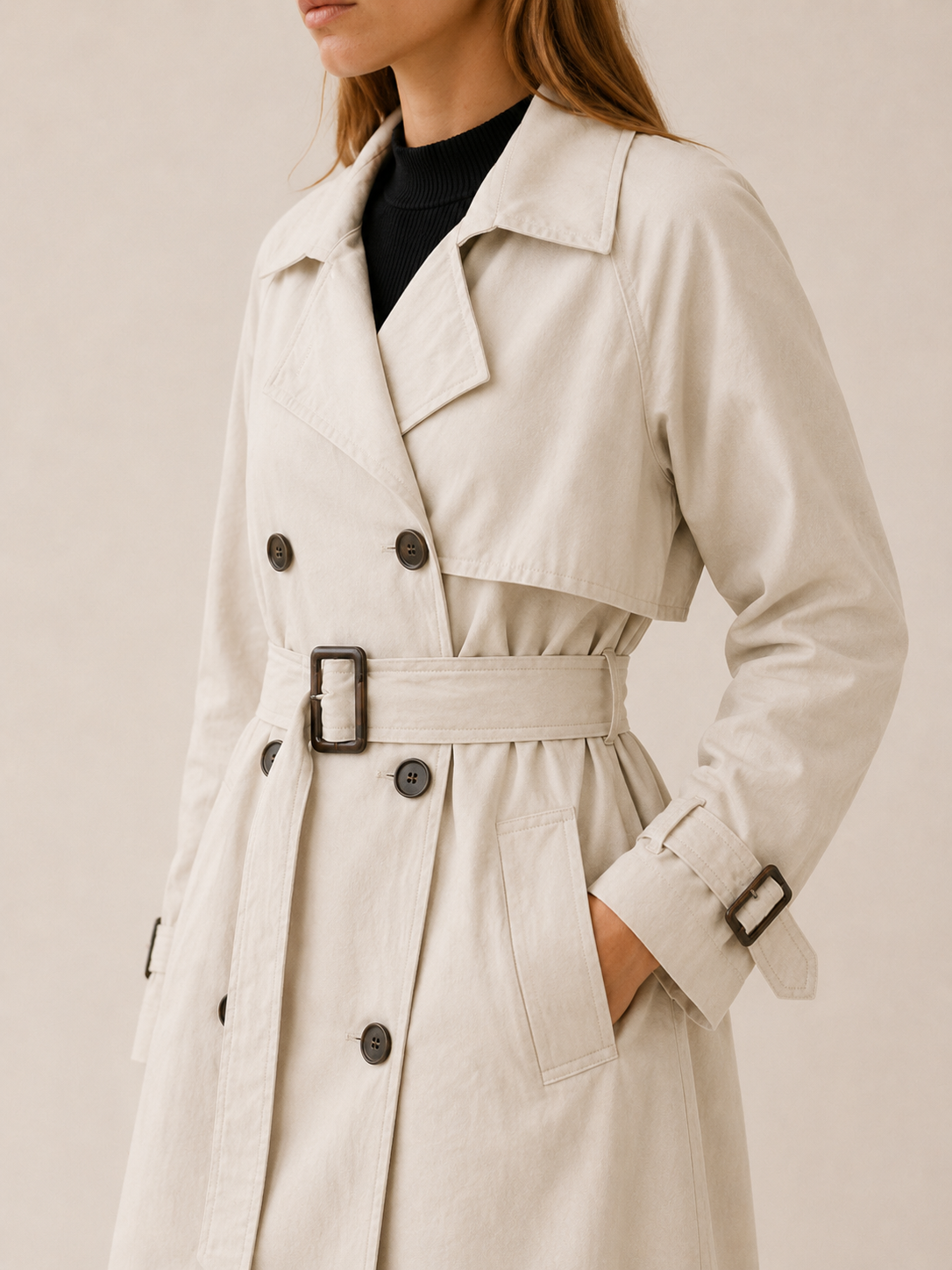 Hannah | Women’s Belted Trench Coat with Double-Breasted Front