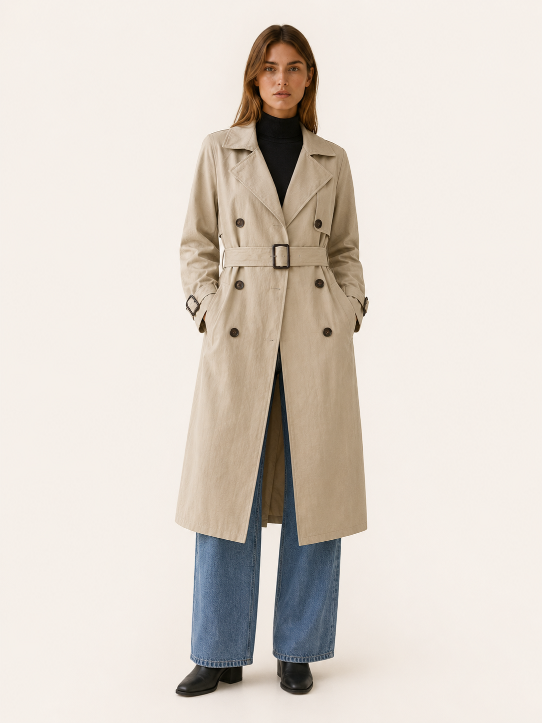 Hannah | Women’s Belted Trench Coat with Double-Breasted Front