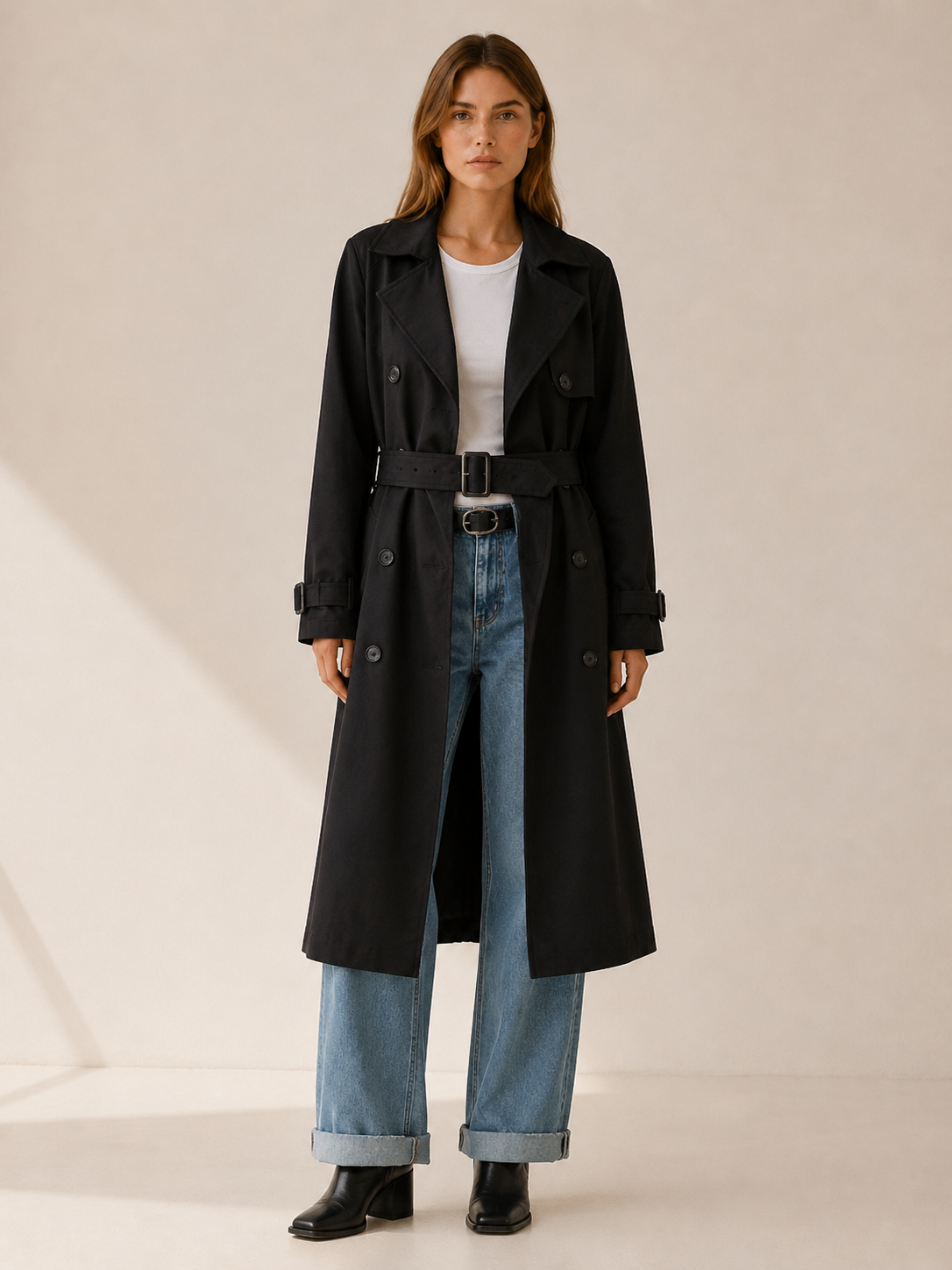 Hannah | Women’s Belted Trench Coat with Double-Breasted Front