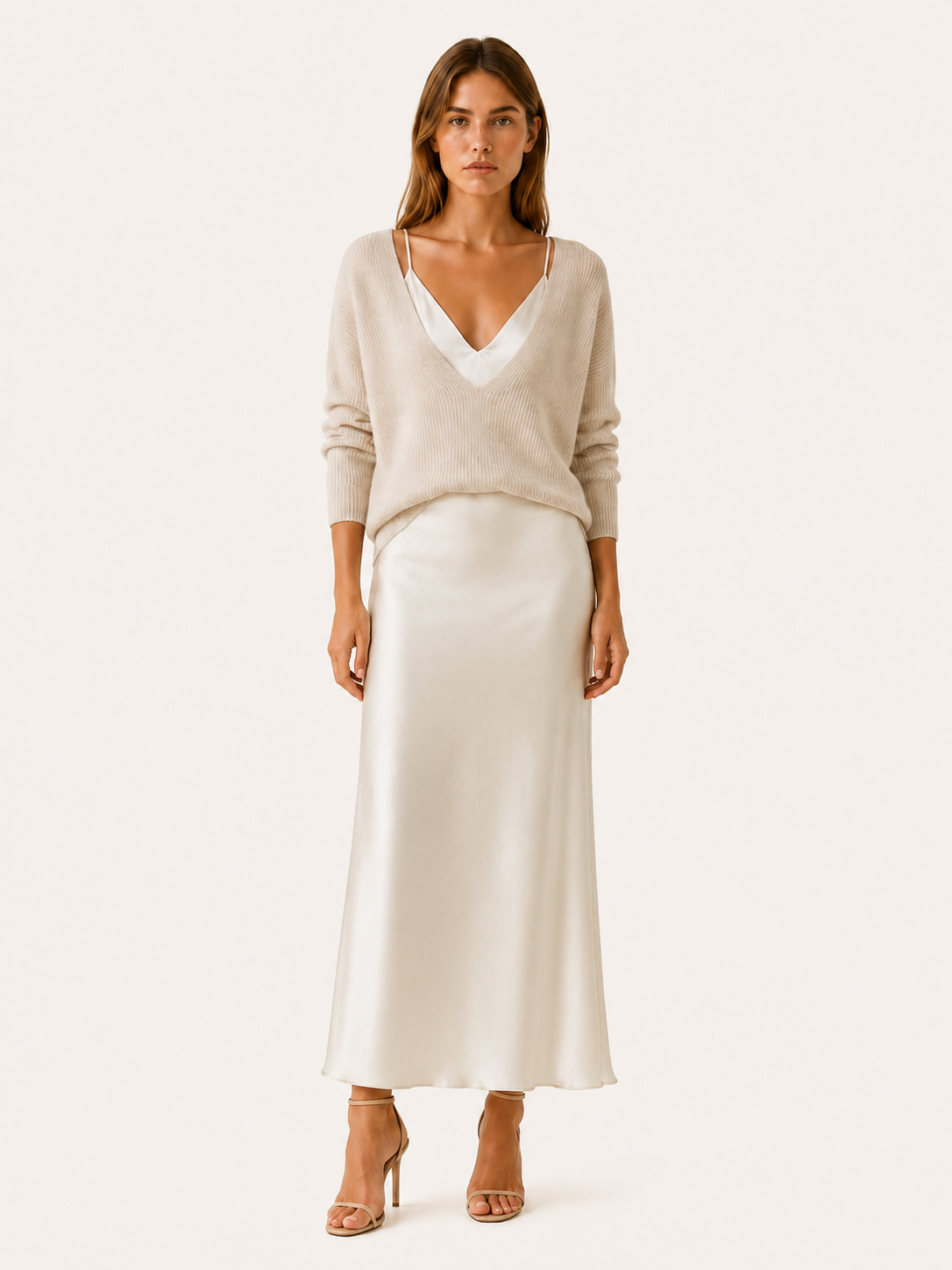 Harlow | Sweater Dress Set with V Neck Knit Layer Midi Dress
