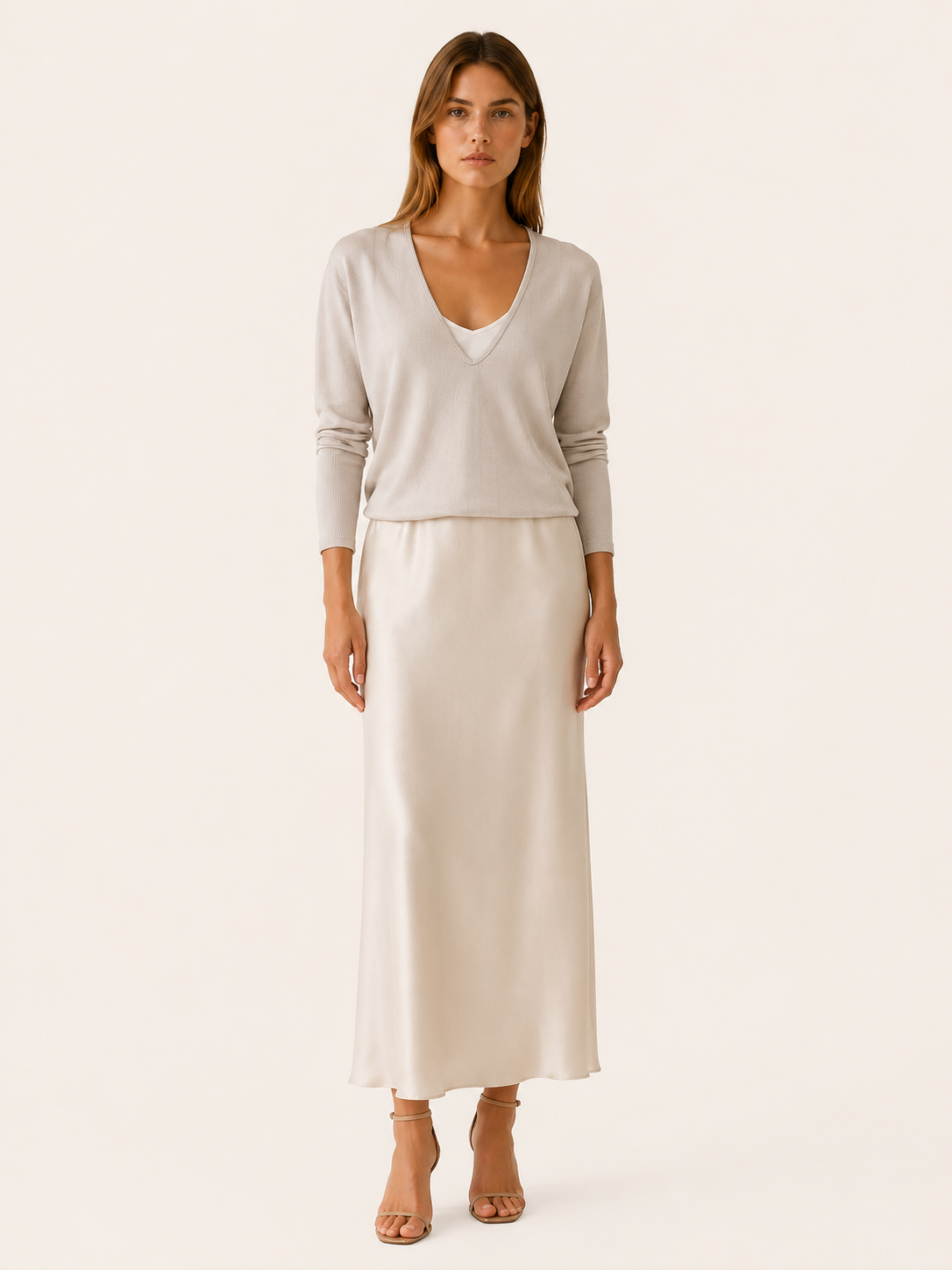 Harlow | Sweater Dress Set with V Neck Knit Layer Midi Dress