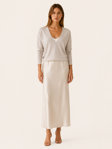 Harlow | Sweater Dress Set with V Neck Knit Layer Midi Dress