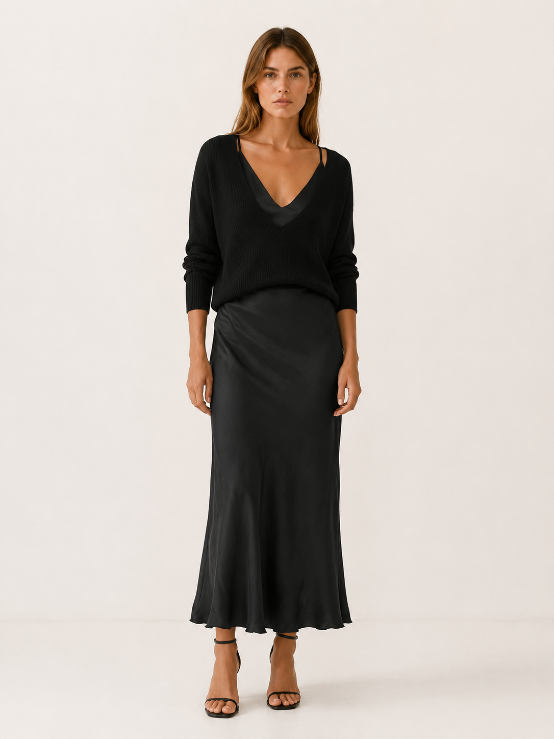Harlow | Sweater Dress Set with V Neck Knit Layer Midi Dress