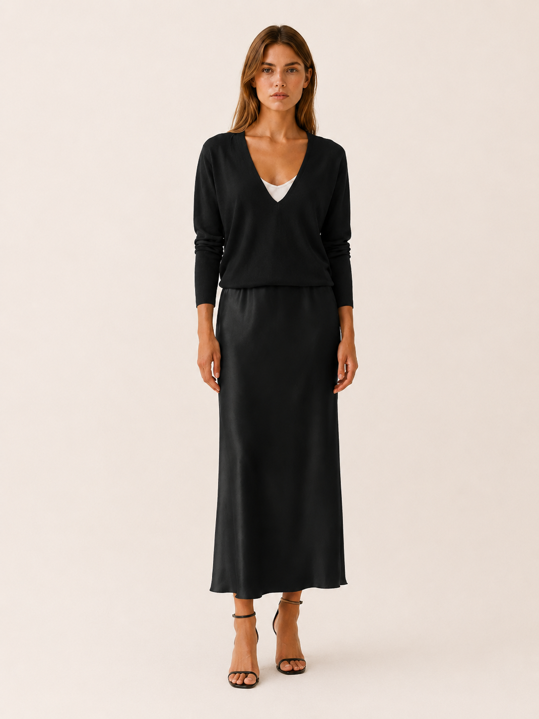 Harlow | Sweater Dress Set with V Neck Knit Layer Midi Dress