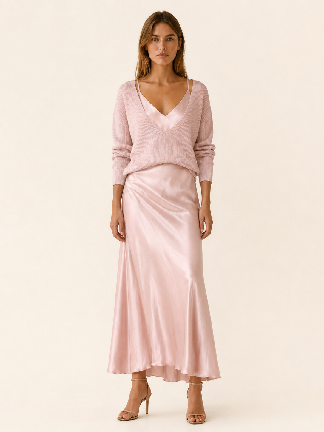 Harlow | Sweater Dress Set with V Neck Knit Layer Midi Dress