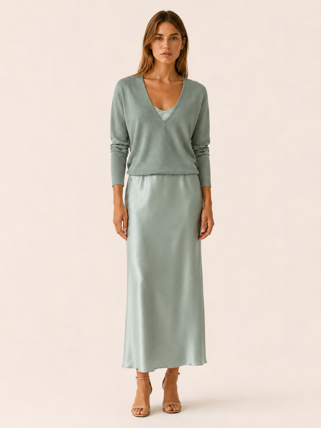 Harlow | Sweater Dress Set with V Neck Knit Layer Midi Dress