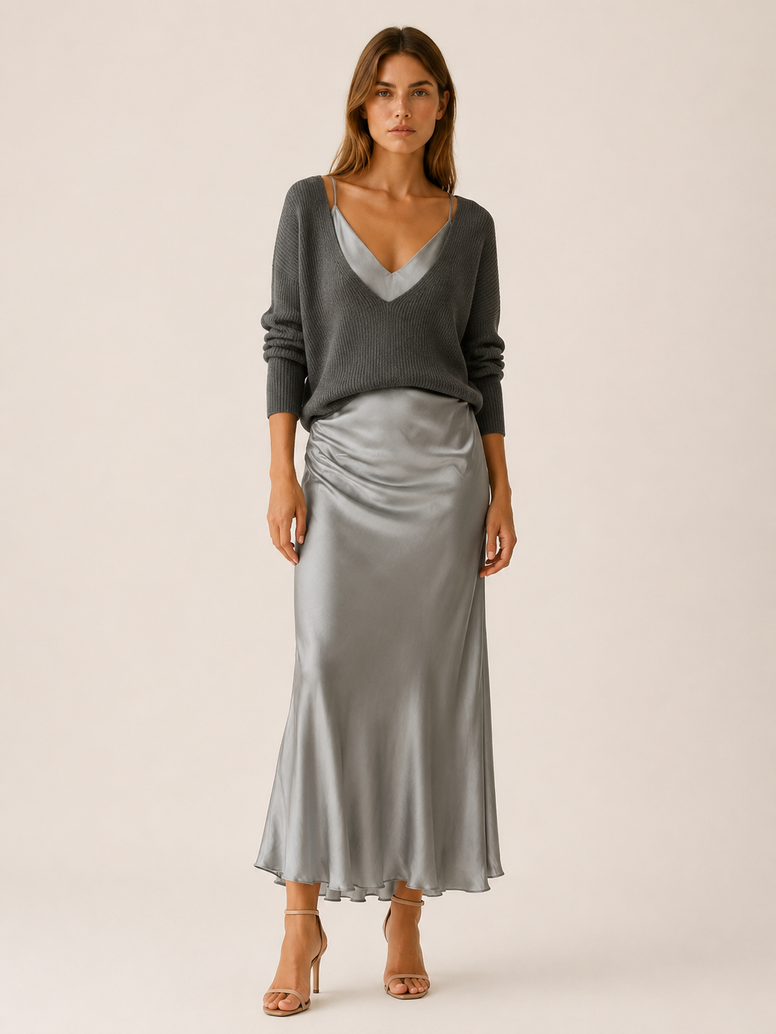 Harlow | Sweater Dress Set with V Neck Knit Layer Midi Dress