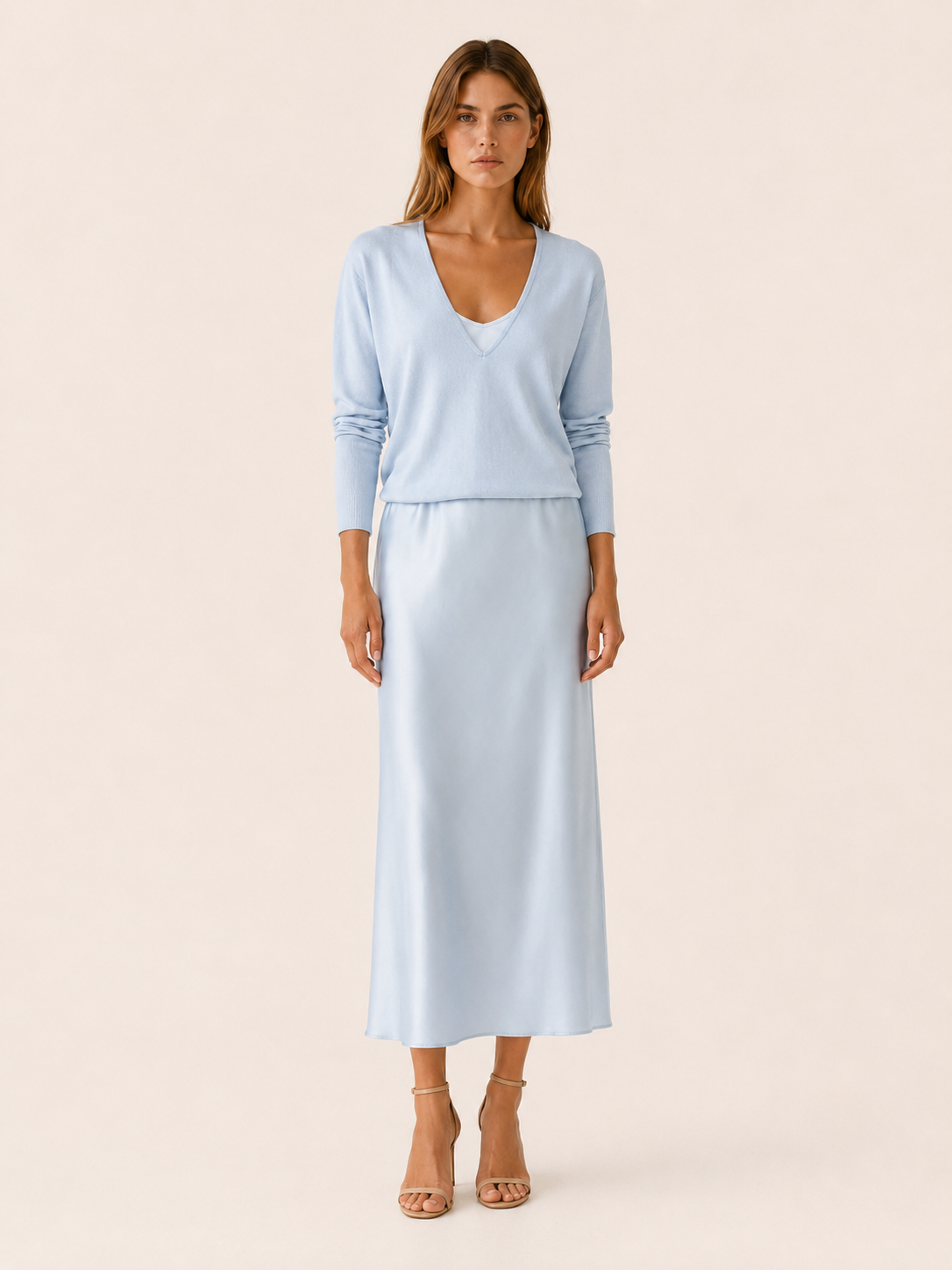 Harlow | Sweater Dress Set with V Neck Knit Layer Midi Dress