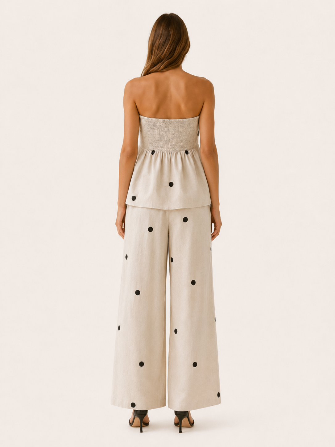 Harlyn | Polka Dot Co-Ord Set with Strapless Top Wide Leg Trousers
