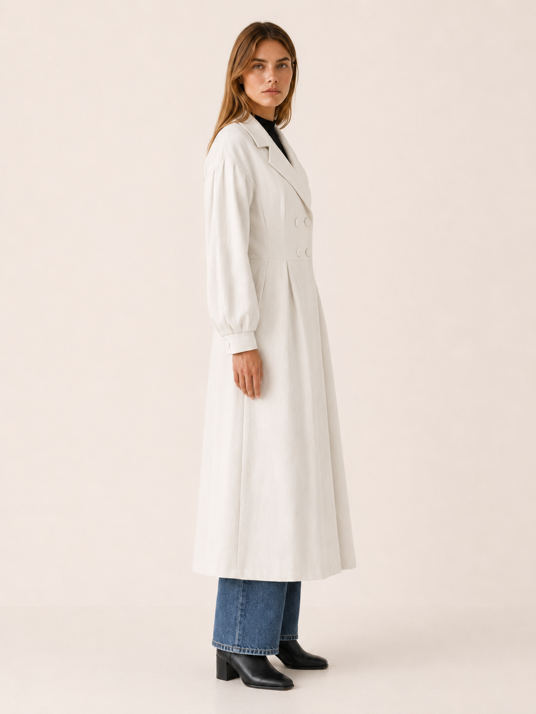 Harper | Women’s Midi Trench Coat with Double-Breasted Front