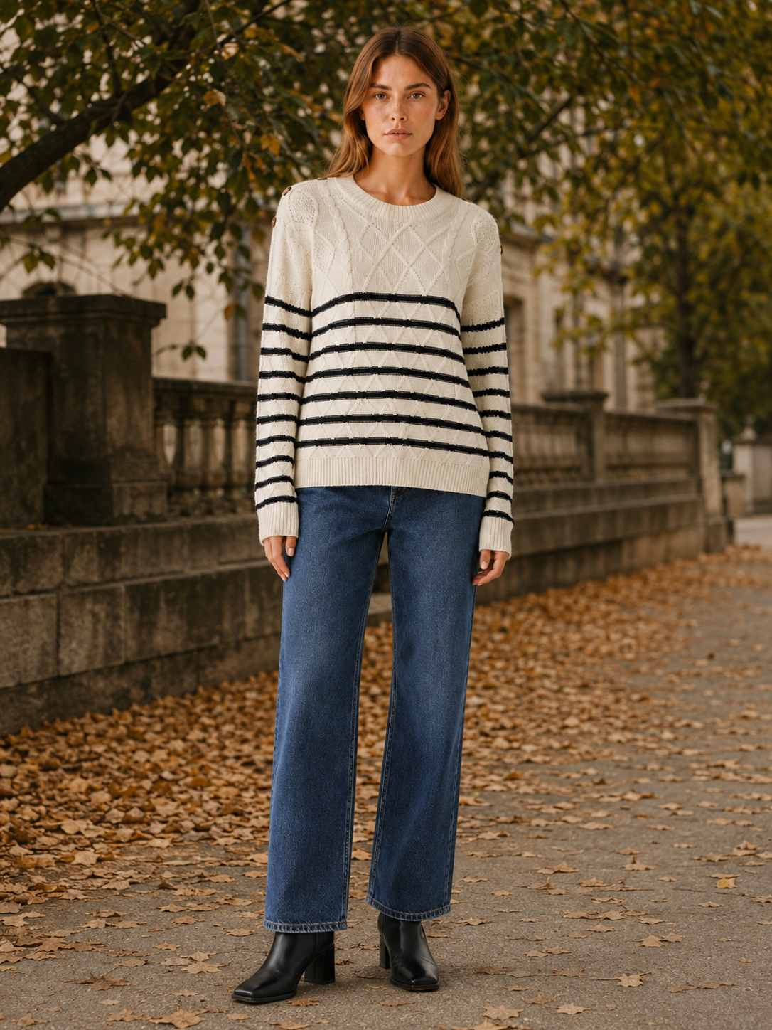 Hedrina | Round Neck Sweater with Striped Design
