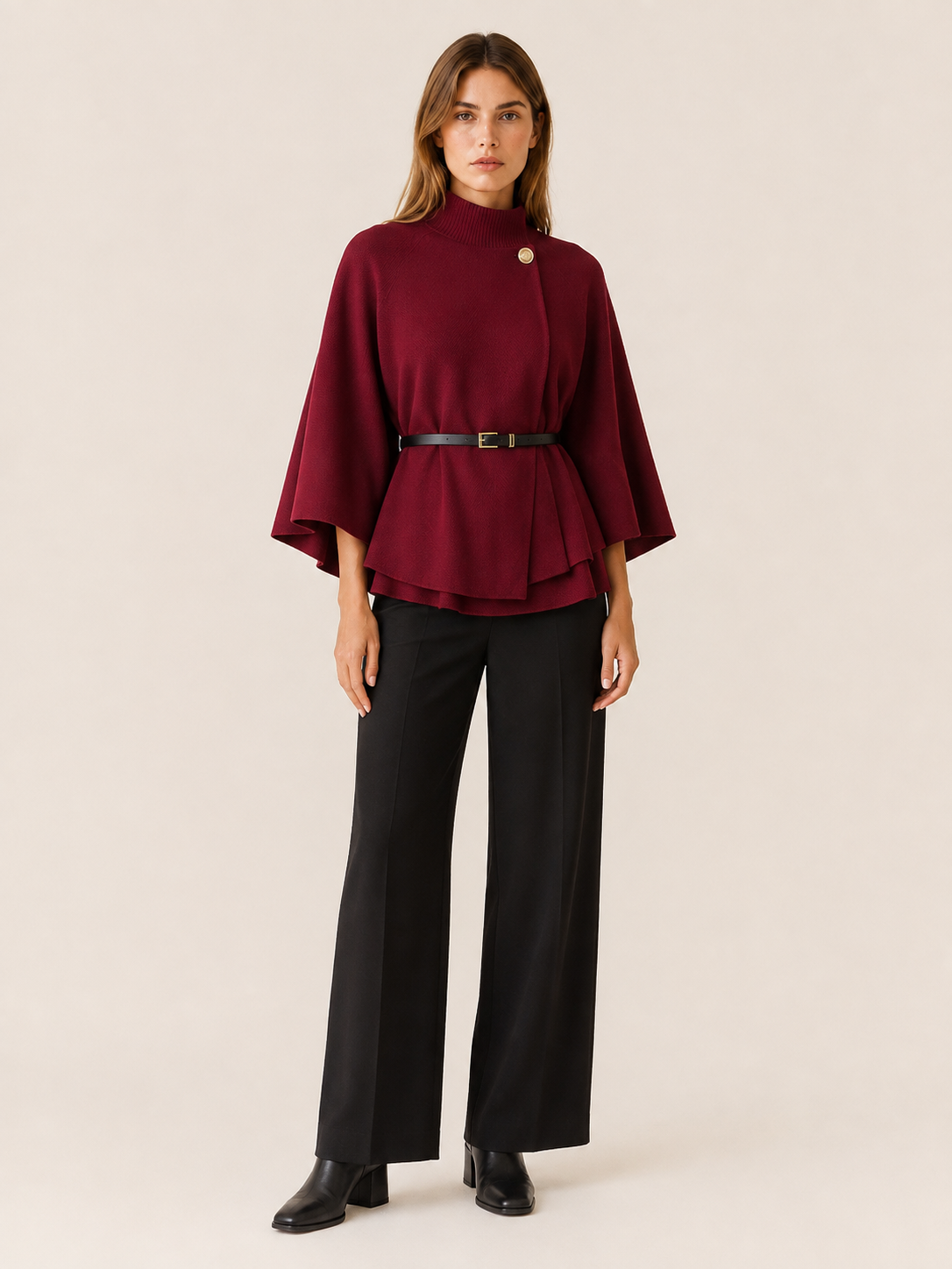 Hestia | Women's High Neck Belted Cape Jacket