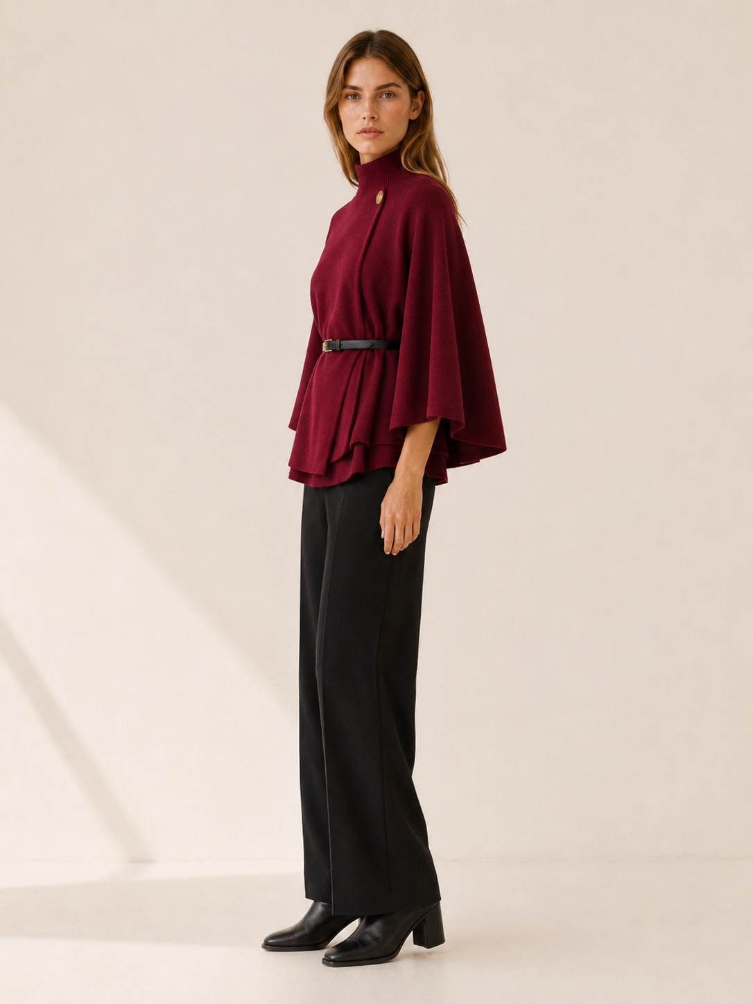 Hestia | Women's High Neck Belted Cape Jacket