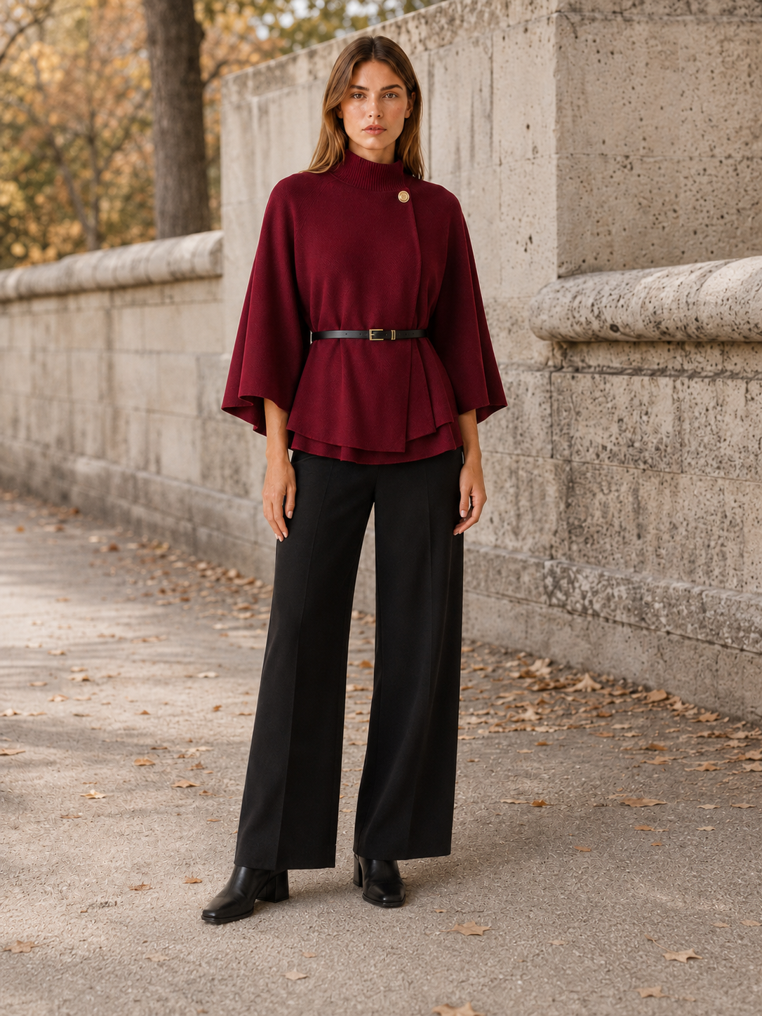 Hestia | Women's High Neck Belted Cape Jacket