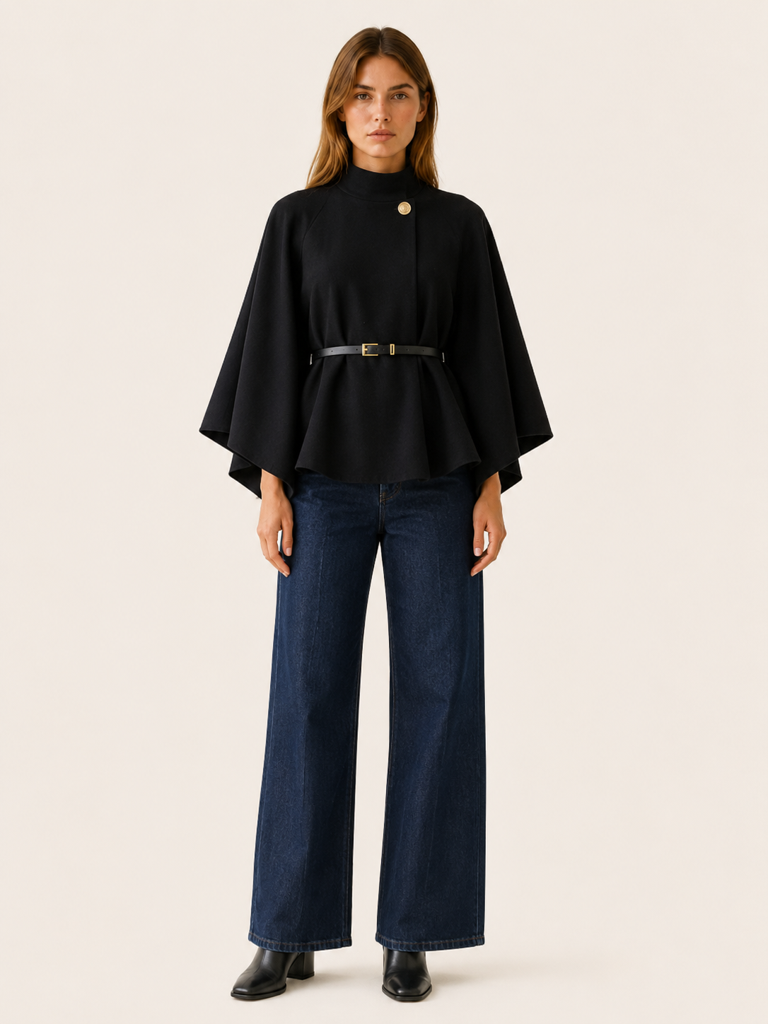 Hestia | Women's High Neck Belted Cape Jacket