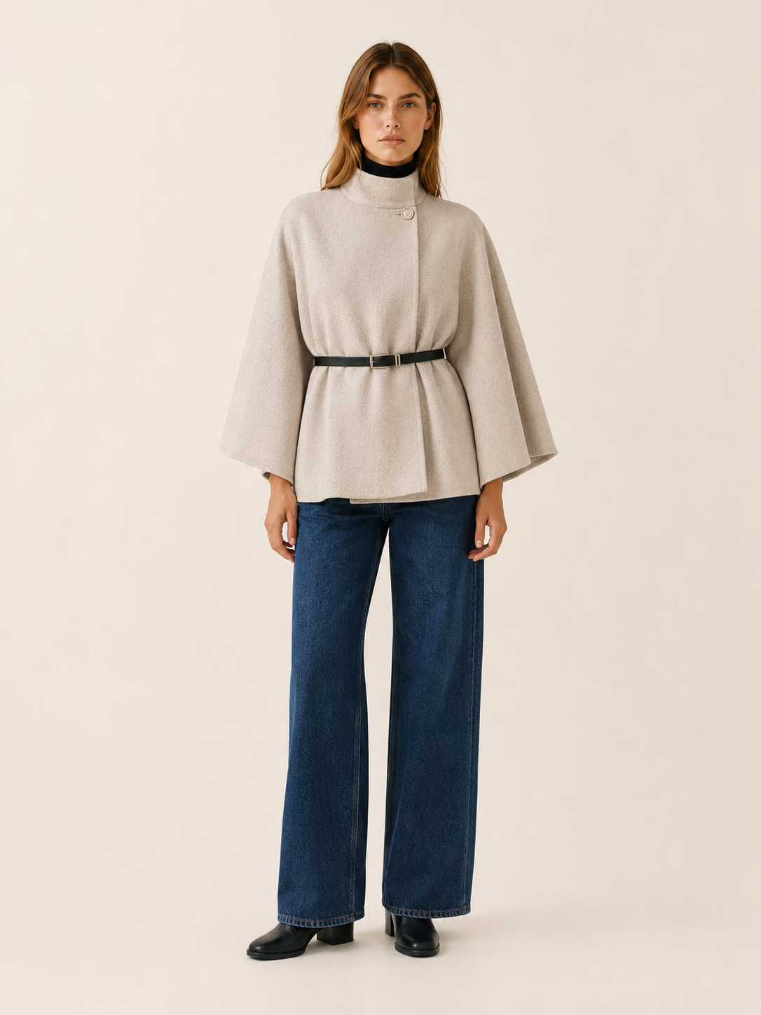Hestia | Women's High Neck Belted Cape Jacket