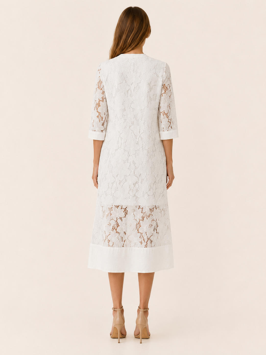 Holland | Embroidered Midi Dress with Lace Detail Relaxed Fit  Description:
