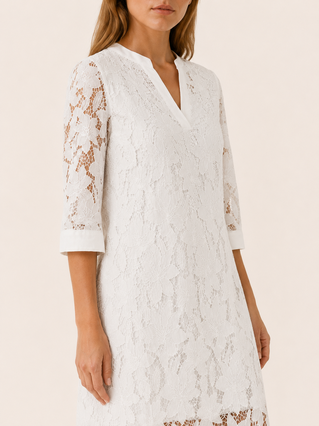 Holland | Embroidered Midi Dress with Lace Detail Relaxed Fit  Description: