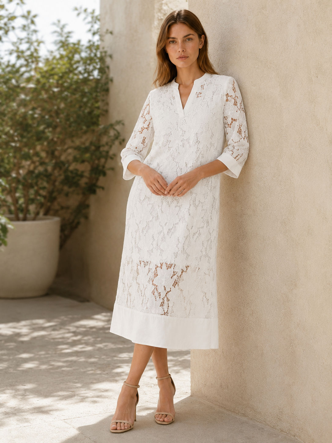 Holland | Embroidered Midi Dress with Lace Detail Relaxed Fit