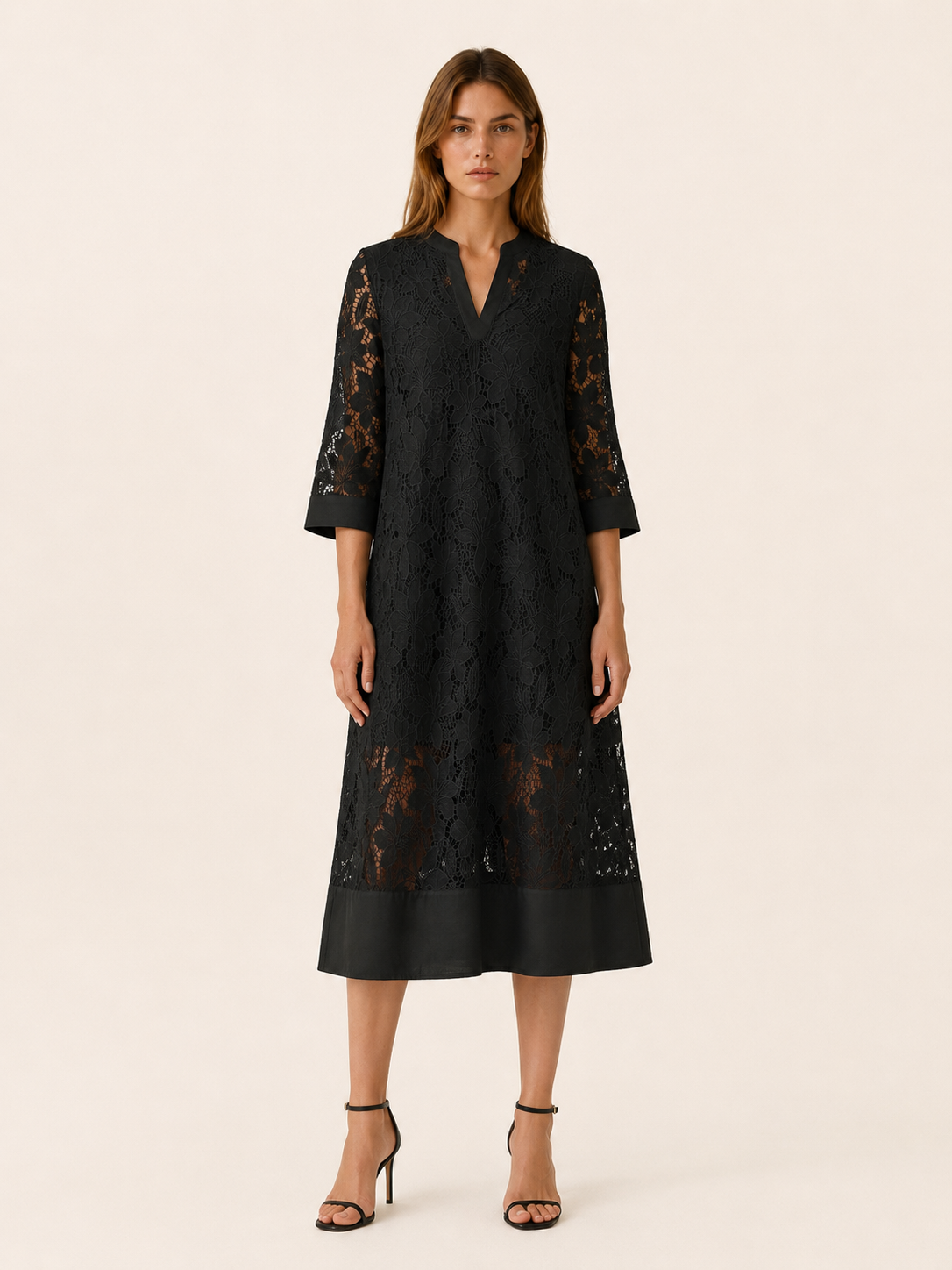 Holland | Embroidered Midi Dress with Lace Detail Relaxed Fit