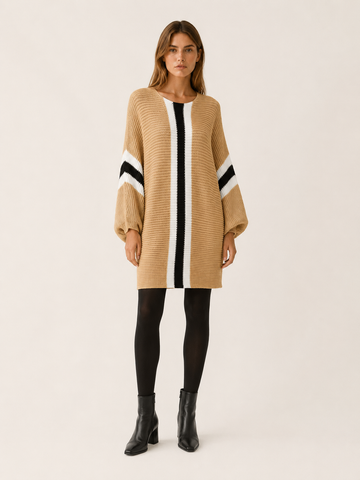 Ione | Jumper Dress with Colour-Block Detail and Batwing Sleeves