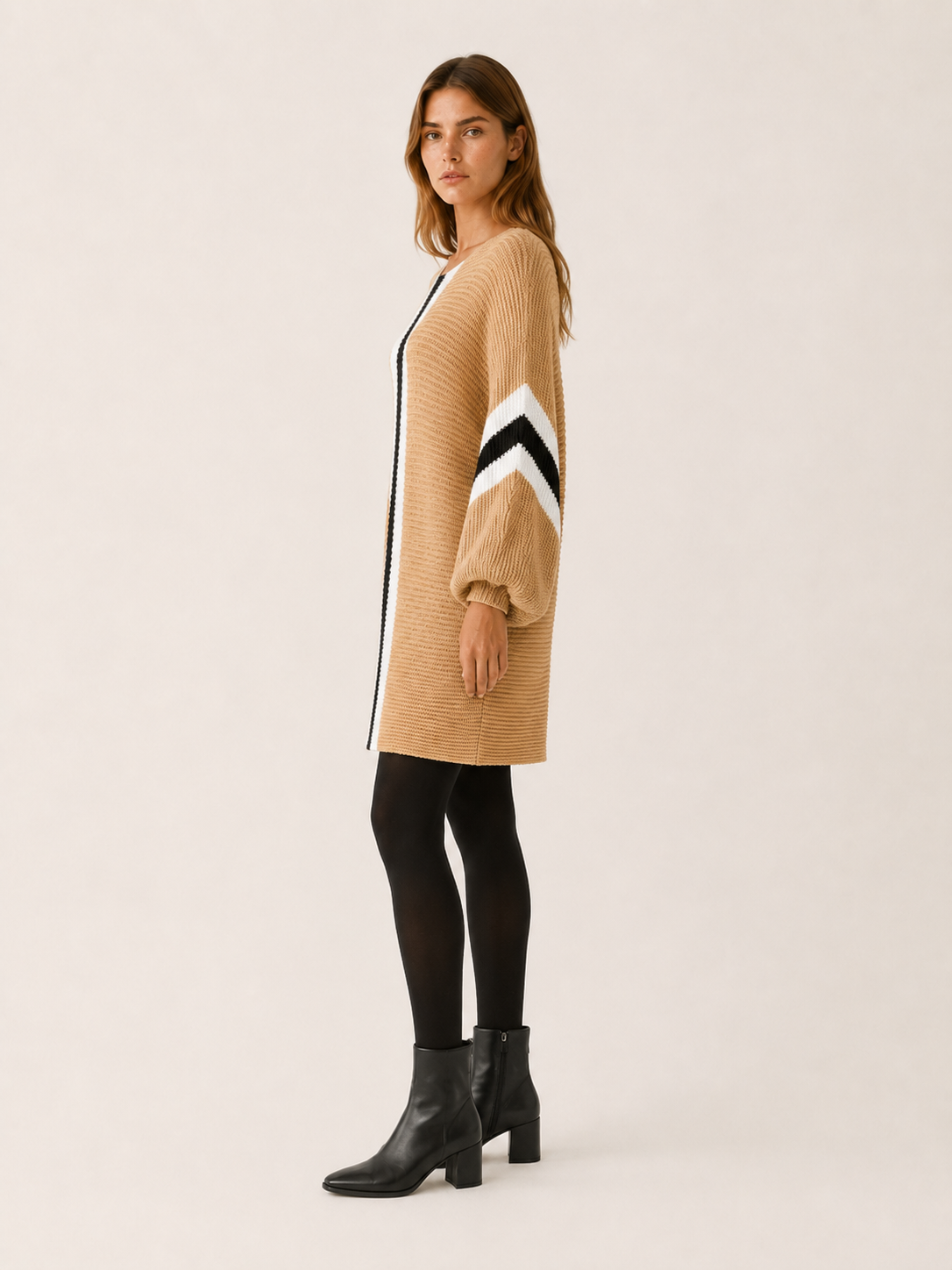 Ione | Jumper Dress with Colour-Block Detail and Batwing Sleeves