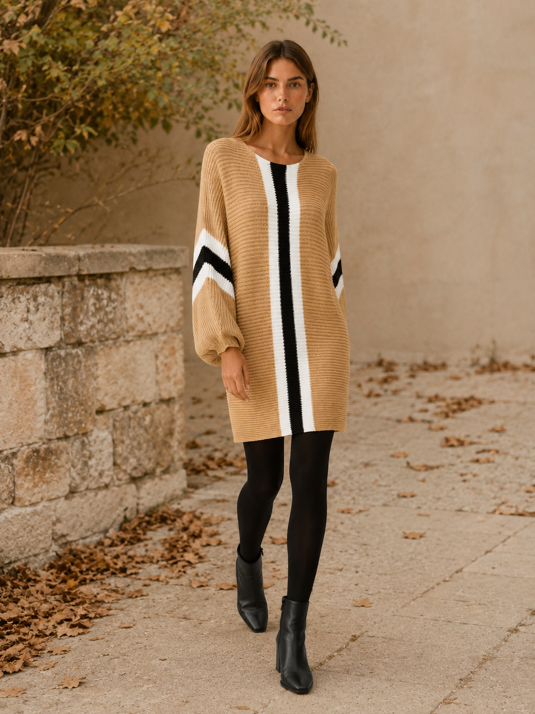 Ione | Jumper Dress with Colour-Block Detail and Batwing Sleeves