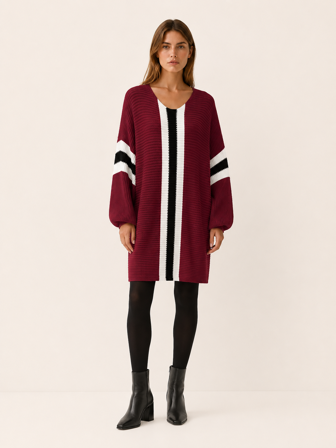 Ione | Jumper Dress with Colour-Block Detail and Batwing Sleeves