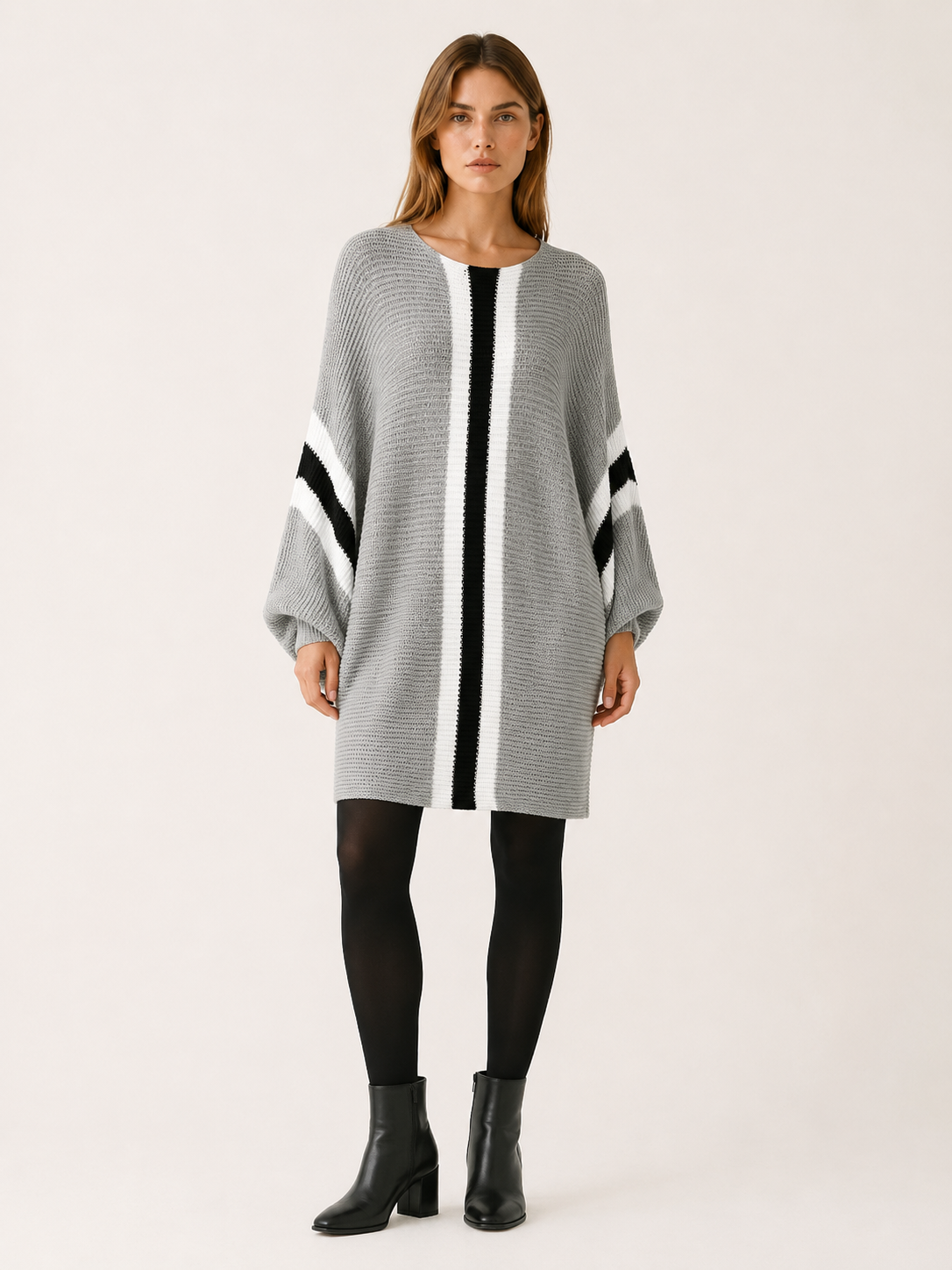 Ione | Jumper Dress with Colour-Block Detail and Batwing Sleeves