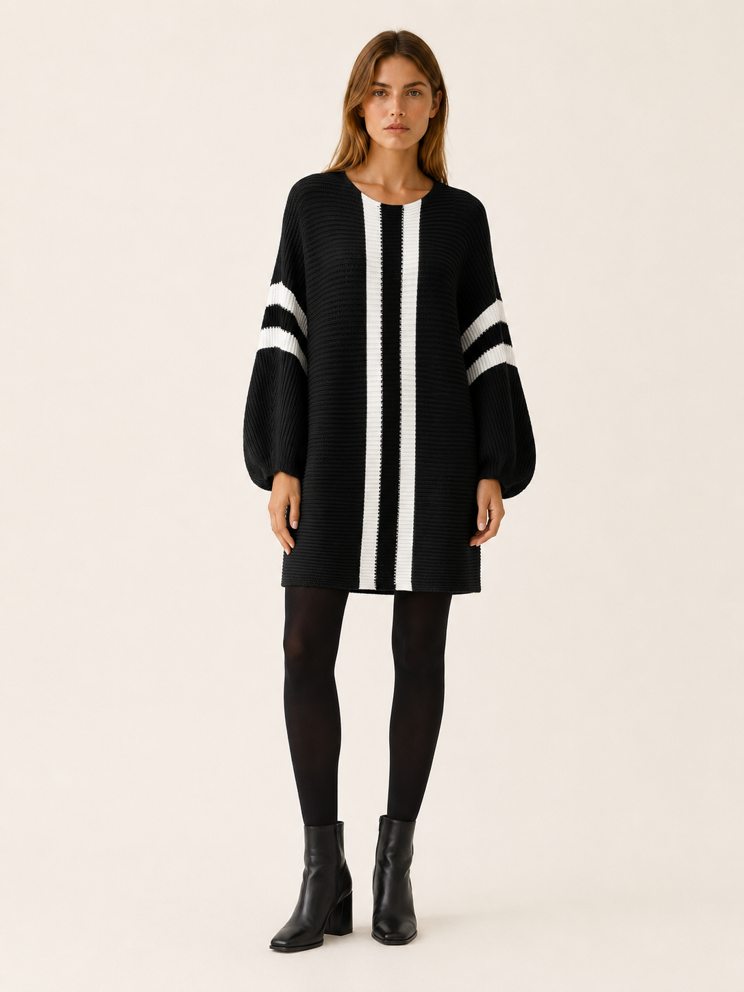 Ione | Jumper Dress with Colour-Block Detail and Batwing Sleeves