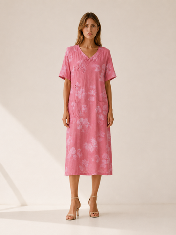 Isla | Linen Blend Top with Print Button Detail