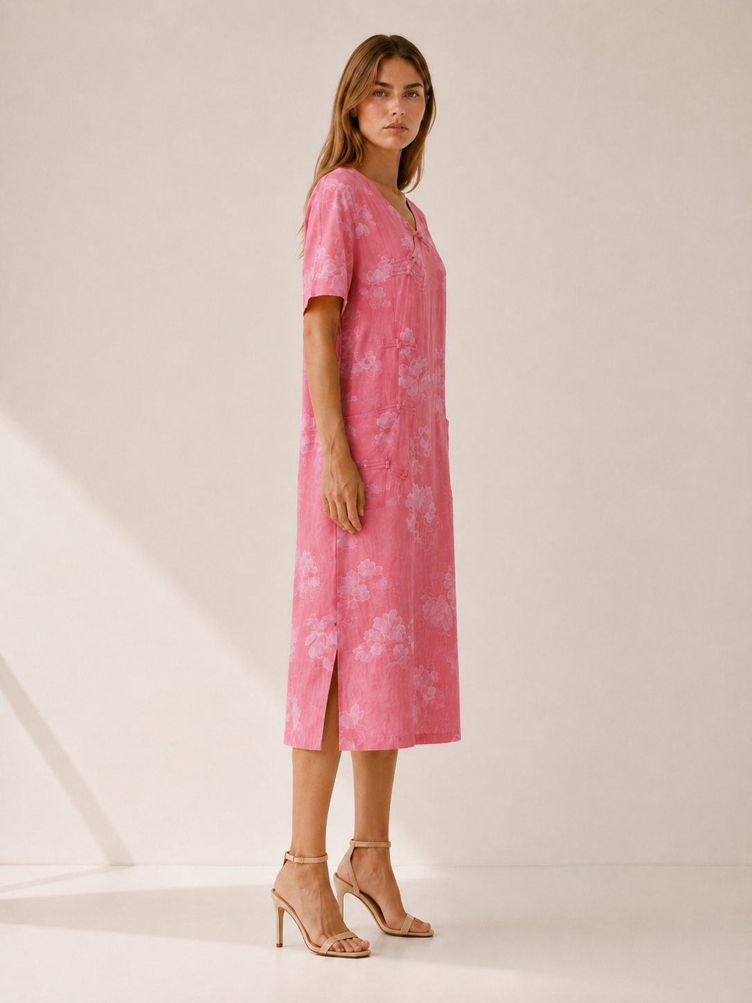 Isla | Linen Blend Top with Print Button Detail
