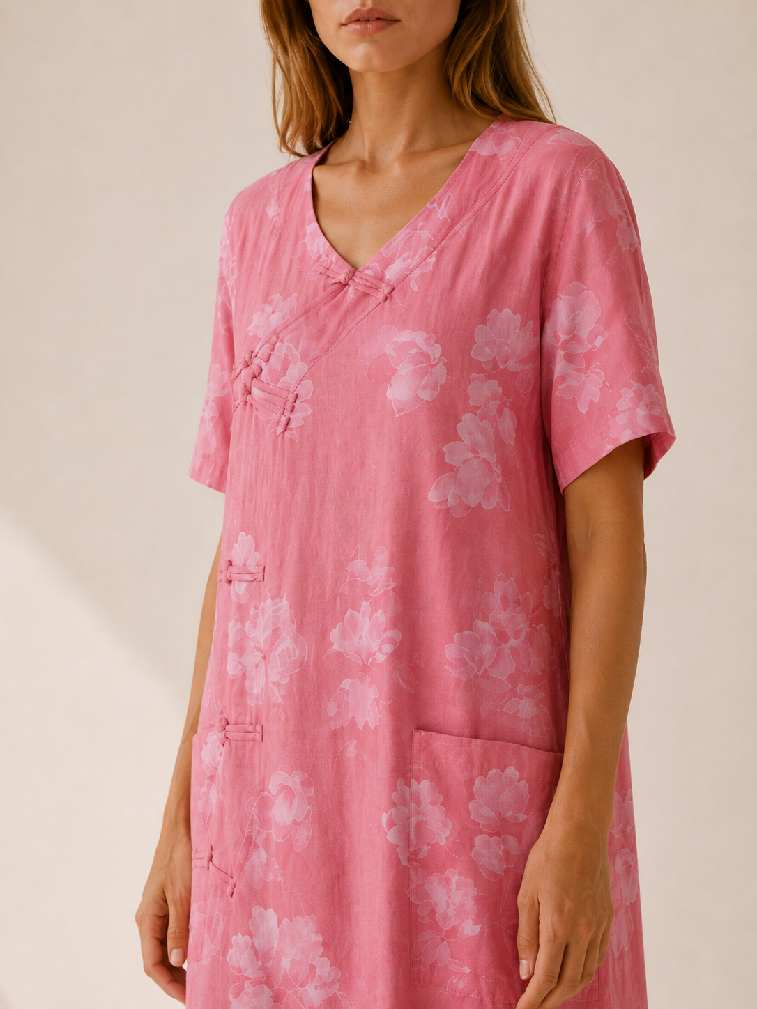 Isla | Linen Blend Top with Print Button Detail