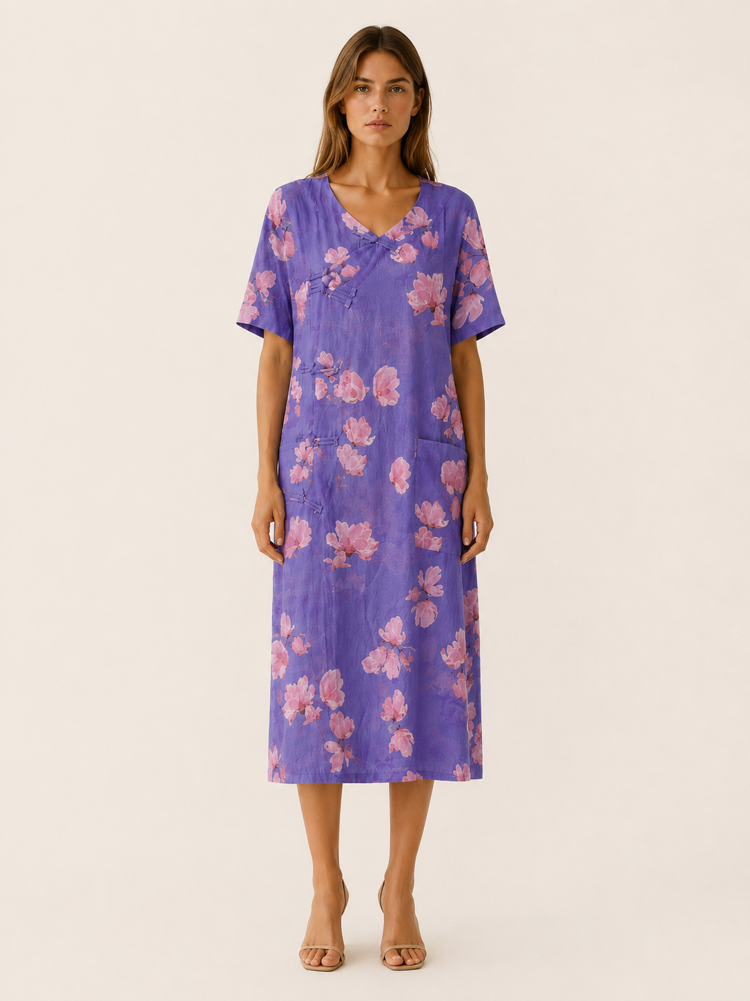 Isla | Linen Blend Top with Print Button Detail